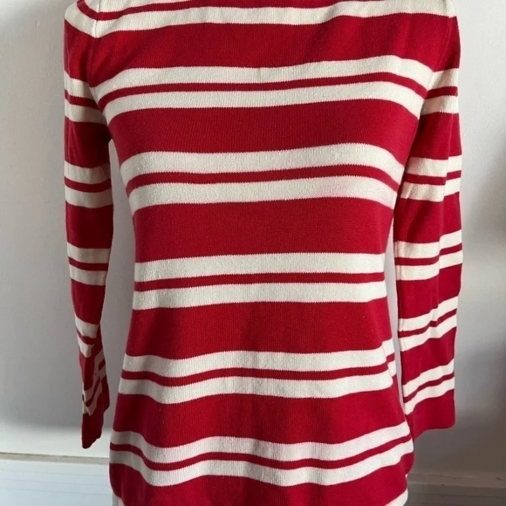 J. Crew • Cherry Red Striped Boatneck Sweater